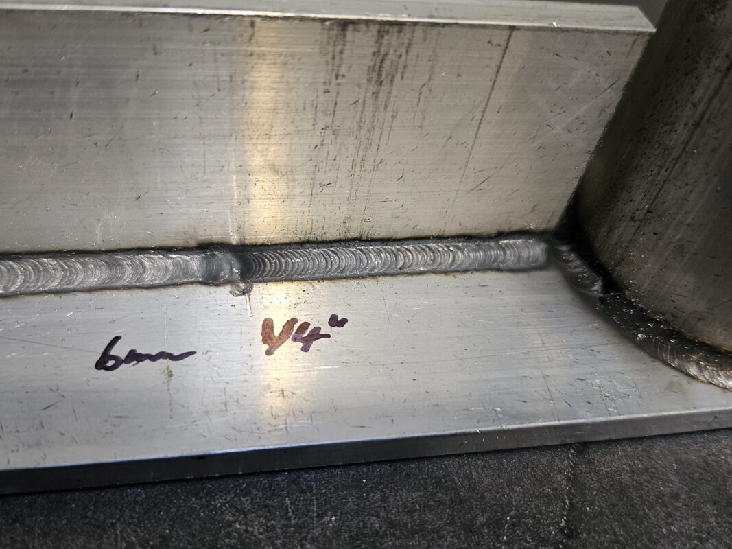 Quarter inch aluminum laser fillet welds comparing pulsed effects